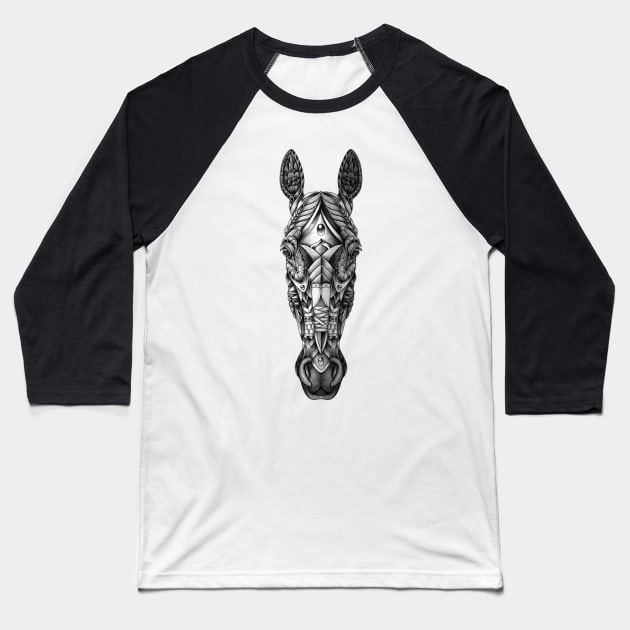 Ornate Horse Head BW Baseball T-Shirt by Psydrian